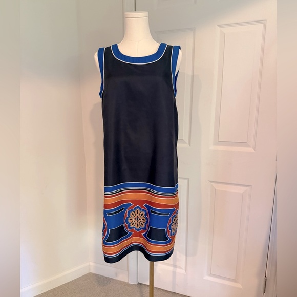Banana Republic Navy Blue Colorblock Border Print Dress – Size 10 NWOT - Picture 1 of 13